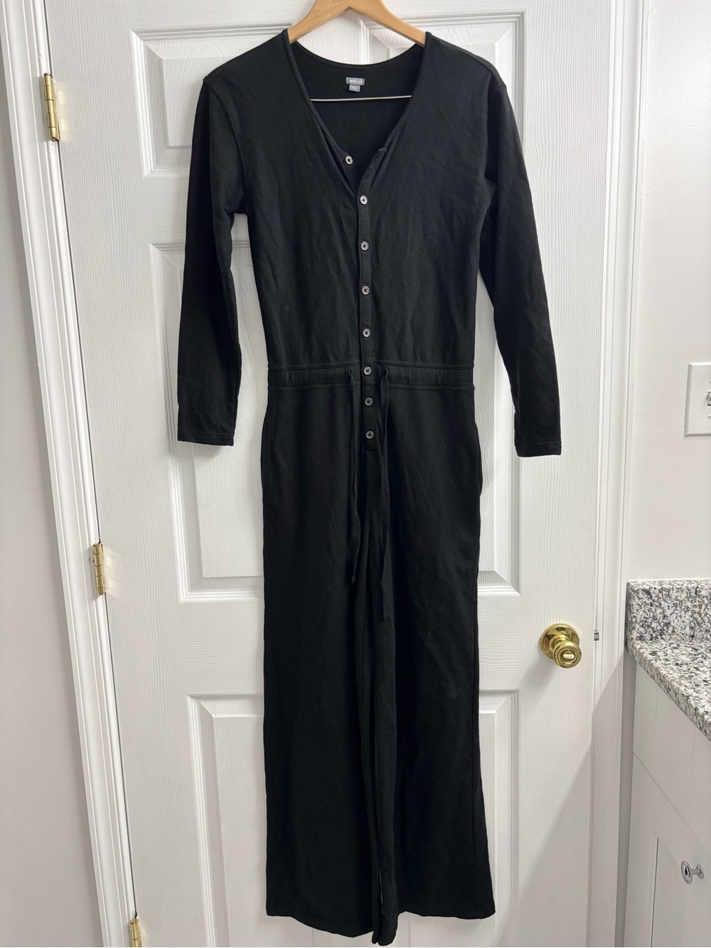 Aerie Wide Leg Jumpsuit Long Sleeve Loungewear Black XS